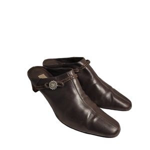 Brighton Size 8 M Twist Brown Leather Heeled Mules Shoes Heels